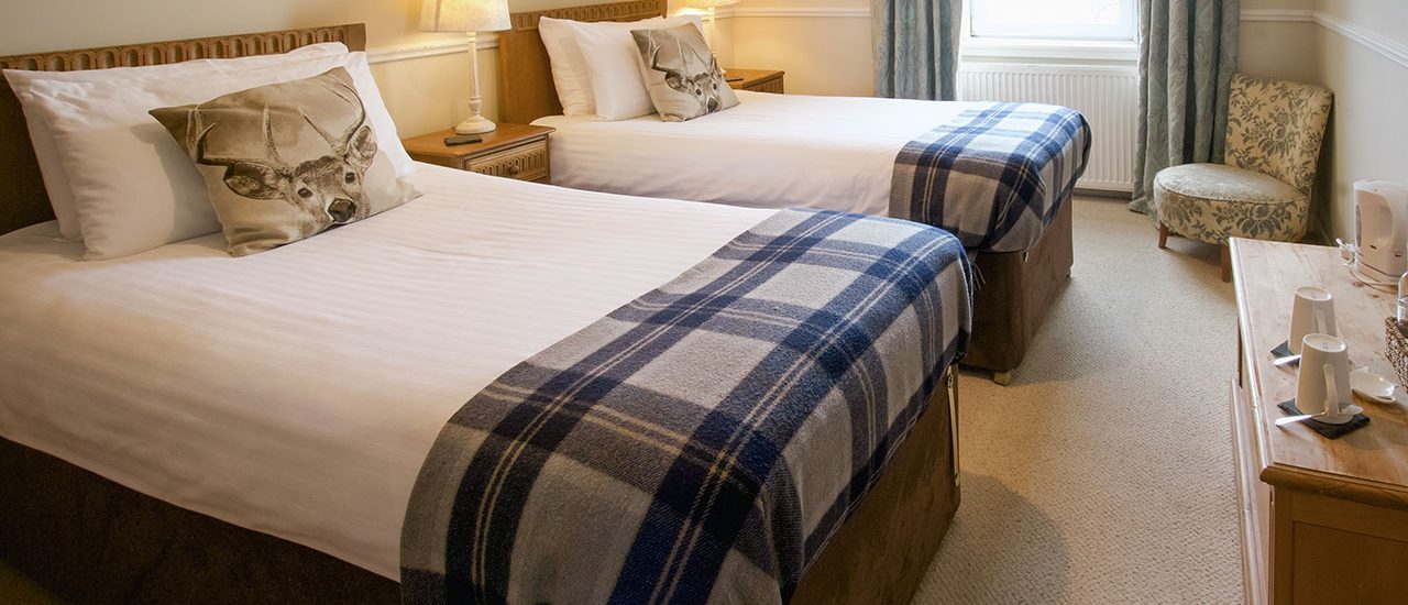 A twin room in The Jura Hotel at Craighouse on Jura